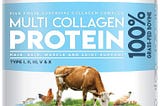 A tub of unflavoured halal certified multi collagen protein powder