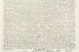 The U.S. Declaration of Independence from a version of the 1823 William Stone facsimile via Wikipedia and in the Public Domain.