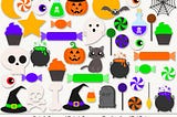 Cute Halloween Clip Art, SVG, PNG, Candy, Pumpkin, Candy Corn, Witch Hat, Tombstone, Eyeballs, Potion, Witch