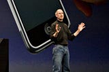 Steve Jobs giving his world-famous presentation of the first iPhone