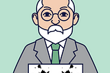 Illustrated image of Freud holding an inkblot card