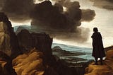 “Tragic descent and hubris unfold in Shakespeare’s Macbeth, where ambition leads to ruin. Image: A character in a kilt stands at the edge of a precipice, symbolizing the moral abyss faced by Macbeth.”