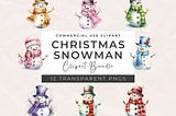 Watercolor Christmas Snowman Clipart - Snowman PNG, Winter Clipart Bundle, Junk Journal, Holiday Digital Planner, Collage Images