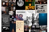 Multiple images collected together in a digital collage. The images represent different things for different people; with some being about breaking boundaries, some about the chaos represented in the stringing of too many power lines on one power line pole, and others of an astronuant sitting ontop of the moon.
