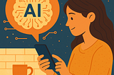 Digital artwork showing a woman’s profile on the left and a glowing lightbulb connected to an AI microchip on the right, symbolizing the connection between human creativity and technological tools.