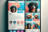 A smartphone displaying a pet’s Instagram profile page, featuring a profile picture, bio, and posts.
