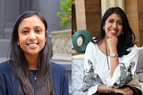 Side-by-side headshots of Priyanka Jain (left) and Amy Divaraniya (right)