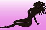 Silhouette of a traditionally sext woman with long cascading hair. She lounges on the ground with a hand tangled in her hair.