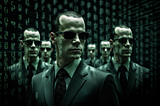 A 8K realistic photographic image cover of Agent smith with these doubles from matrix, fractal, agents, ai, matrix, neural network matrix background — v 5 — ar 3:2