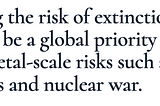 Capture d’écran d’un paragraphe : “Mitigating the risk of extinction from AI should be a global priority alongside other societal-scale risks such as pandemics and nuclear war.”