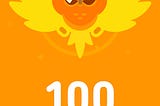 Duolingo owl with text saying “100 day streak”