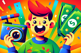 Cartoon man holding a camera and money — Save Thousands With My New AI Video Money Method