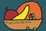 Still Life design with apple, banana, orange and grapes in a bowl