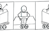 An illustration showing a timeline of a debate in a Google Meet screen with an outline sketch of a person showing: speaking at a lecturn, reviewing some notes, and speaking again.