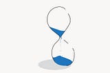 Illustration of an hourglass with blue sand sifting through it