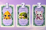 Three tarot pick a card piles: pile 1 — squid, pile 2 — tortoise, and pile 3 — cat
