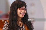 Still showing America Ferrera as Ugly Betty. Credit to Michael Desmond, Getty Images