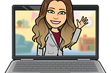 Teaching online, bitmoji in laptop