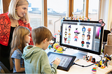 Children designing characters at Toca-Boca Studio.