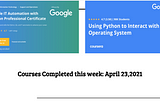 Courses Completed this week: April 15,2021