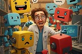 A cartoon of Dr. Mohit Sewak and mischievous chatbots.