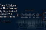 AI boardroom graphic showing organisational capability turning AI into better decisions, trust, execution and value.