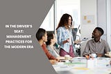 Modern management strategies in a business setting with a leader guiding a diverse team through collaboration and innovation.
