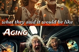The top half of the image is a happy elderly couple strolling through an idillic park on a spring day, with the title: Aging, what they said it would be like. The bottom half of the image is the elderly couple screaming in terror as the aircraft they are on is disintegrating mid air and crashing, with the title: Aging, what it’s actually like… An AngryAndrew.com meme