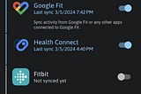 The image shows the Count.It trackers connection page, and the new inclusion of Health Connect by Android.