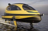 A side view of the GT-F foiling yacht from Jet Capsule in the color yellow.