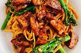 Vegan Chicken and Noodles in Black Bean Sauce