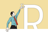 A man in tie reaching up to position a lowercase r above the height of an uppercase R.