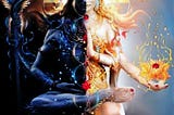 shiva and shakti, masculine and feminine principles merging into one consciousness