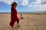 Two boys on the beach of Lake Michigan