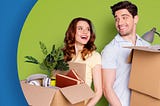 Start saving for your new home. Hetero couple with moving boxes