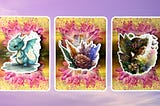 Three oracle pick a card piles: pile 1 — dragon, pile 2 — flowers, and pile 3 — pixie