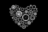 A stylized heart made up of gears from Getty Images stock