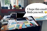 A messy desk covered in post-its and notecards