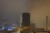 Nuclear Power plants Cooling towers seen at night