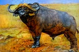 imposing African buffalo in the style of Vang Gogh