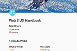 Homepage showing all the cool stuff you can find on the web3 ux handbook