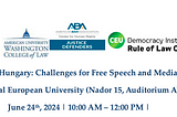 Header for a flyer announcing conference at the CEU on challenges for free speech and media pluralism in Hungary