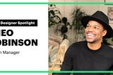 Hulu designer spotlight feature on design manager, Theo Robinson. Man with hat, sitting and smiling off into the distance.