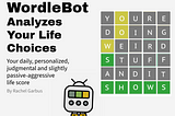 A spoof Wordle game that reads “You’re doing weird stuff and it shows,” along with the WordleBot robot icon.