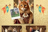 Realistic digital oil painting of a pet transformed into a royal character using AI prompts, featuring soft painterly lighting, ornate details, and elegant composition. This image illustrates how everyday pet photos can be turned into majestic artwork using AI tools like ChatGPT, Leonardo, or Midjourney — the focus of the Royal Pets AI Prompt Guide by Evergreen Creek Studio.