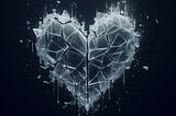 Image of a heart made of glass that is broken into small pieces being put back together.