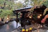 Autumn leaves and a hotspring bath