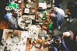 Overhead view of craftspeople working