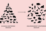 The graphic shows transition from human-centered design (triangle-shaped) to environment-centered design (circle-shaped).
