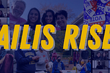 Ismaili Rise Up header in yellow text over blue collage of photos